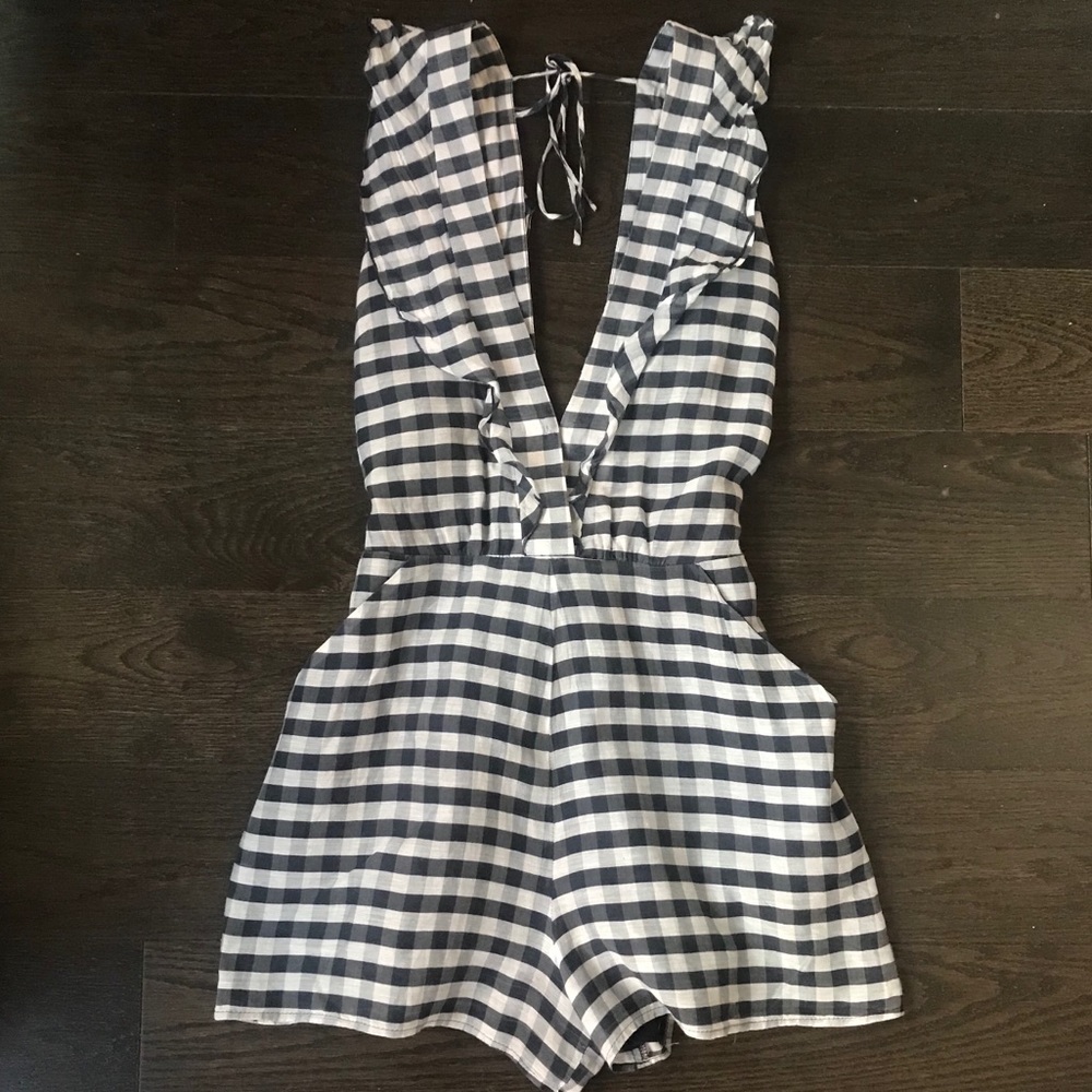 Dolce Vita Navy and White Gingham Ruffle Romper